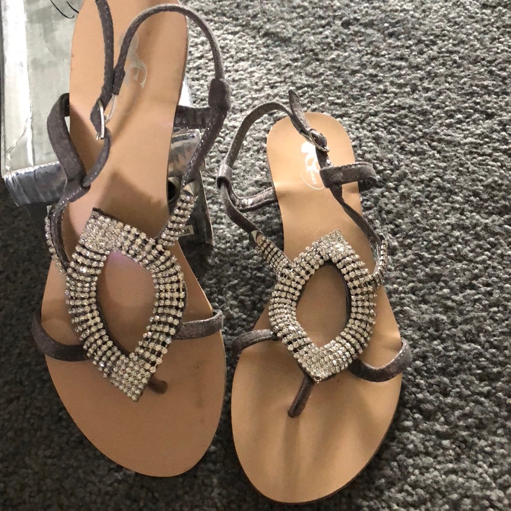 Pewter flat sandals